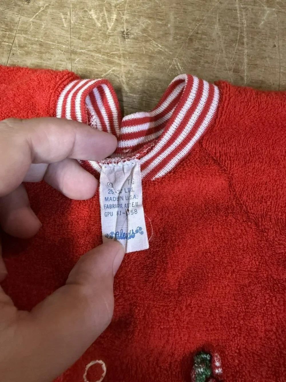 Vintage 1980s Alexis Terry Cloth 2T Sleeper Christmas Candy Cane Red Cap Toddler